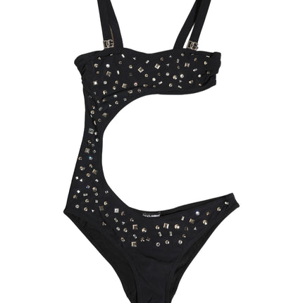Dolce & Gabbana Black Embellished Cutout Bandeau One Piece Swimwear