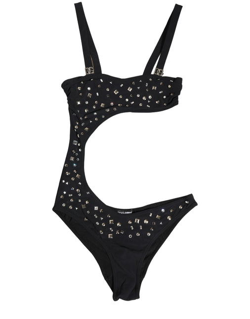 Dolce & Gabbana Black Embellished Cutout Bandeau One Piece Swimwear