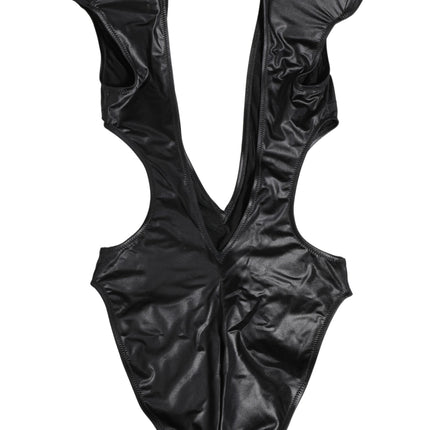 Dolce & Gabbana Black Deep V-Neck Cutout One Piece Swimwear
