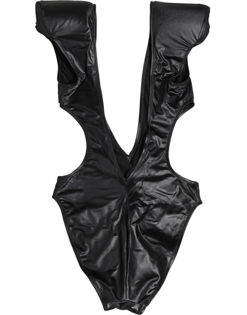 Dolce & Gabbana Black Deep V-Neck Cutout One Piece Swimwear