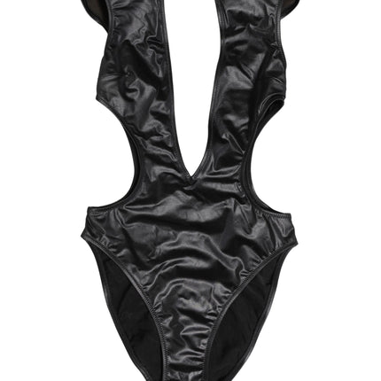 Dolce & Gabbana Black Deep V-Neck Cutout One Piece Swimwear