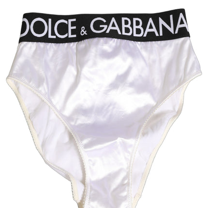 Dolce & Gabbana White Satin High-Waist Brief Logo Women Underwear