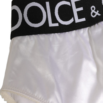 Dolce & Gabbana White Satin High-Waist Brief Logo Women Underwear
