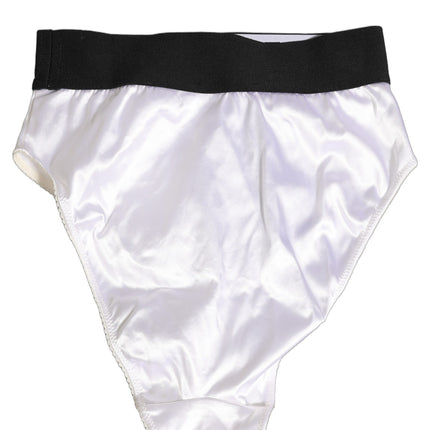 Dolce & Gabbana White Satin High-Waist Brief Logo Women Underwear