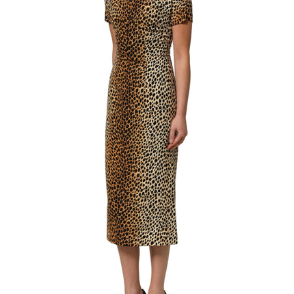 Dolce & Gabbana Brown Leopard Print Silk Sheath Midi Dress