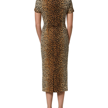 Dolce & Gabbana Brown Leopard Print Silk Sheath Midi Dress