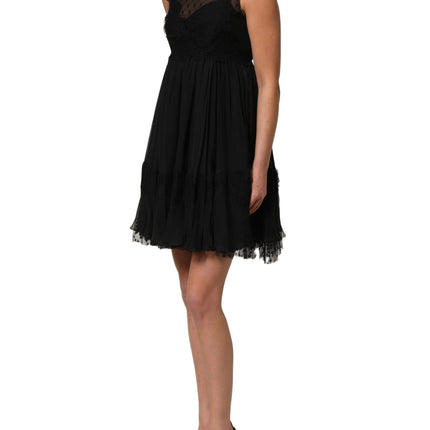 Dolce & Gabbana Black Lace Trim Sleeveless A-line Mini Dress