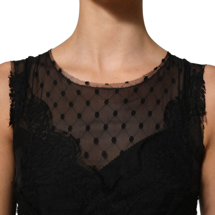 Dolce & Gabbana Black Lace Trim Sleeveless A-line Mini Dress