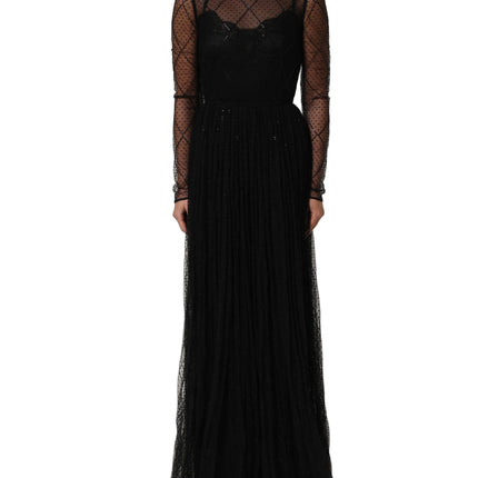 Dolce & Gabbana Black Mesh Lace Long Sleeved Maxi Gown Dress