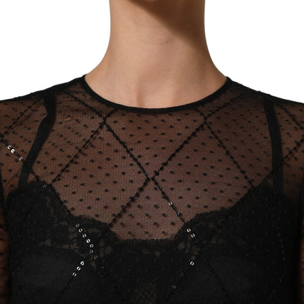 Dolce & Gabbana Black Mesh Lace Long Sleeved Maxi Gown Dress