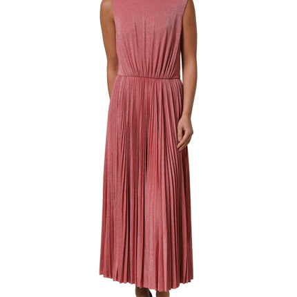 Dolce & Gabbana Coral Pink Pleated Sleeveless Max Dress