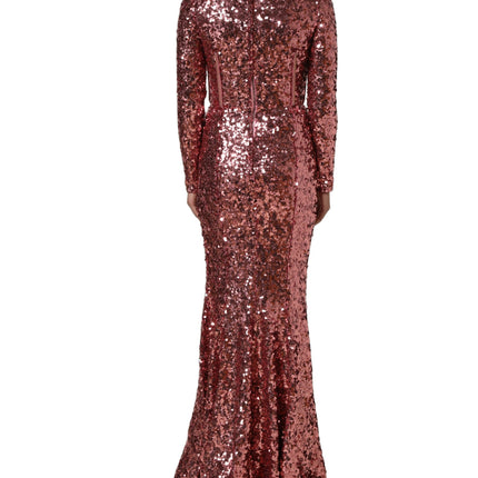 Dolce & Gabbana Pink Long Sequined Corset Detailing Gown Dress