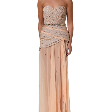 Dolce & Gabbana Nude Embellished Strapless Evening Gown Dress