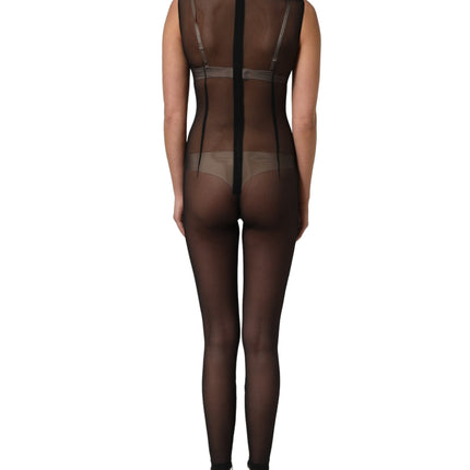 Dolce & Gabbana Black Sheer Mesh Jumpsuit Turtleneck Dress
