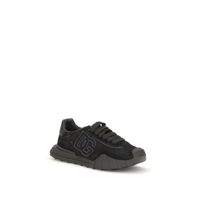Dolce & Gabbana Black Calf Leather Bos Taurus Chunky Sneakers