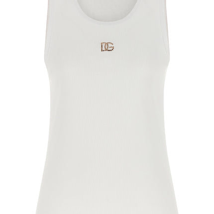 Dolce & Gabbana White Cotton Sleeveles T-Shirt