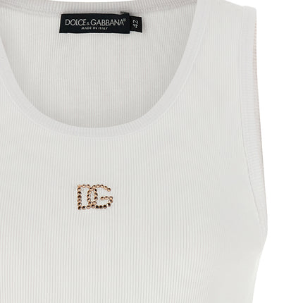 Dolce & Gabbana White Cotton Sleeveles T-Shirt