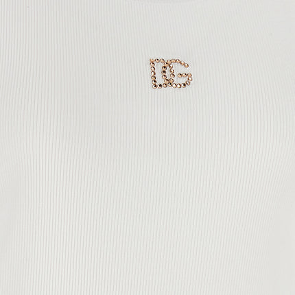 Dolce & Gabbana White Cotton Sleeveles T-Shirt