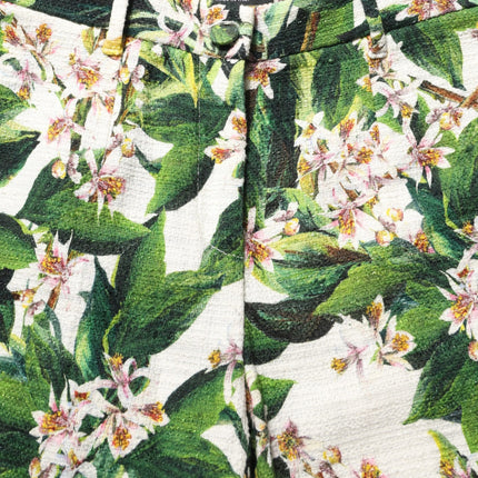 Dolce & Gabbana White Floral Print Cropped Straight Pants