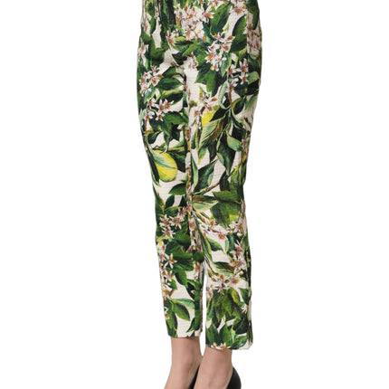 Dolce & Gabbana White Floral Print Cropped Straight Pants