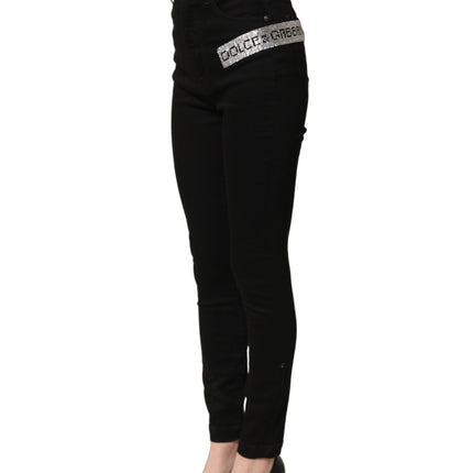 Dolce & Gabbana Black Grace Rhinestone HighWaist Denim Jeans