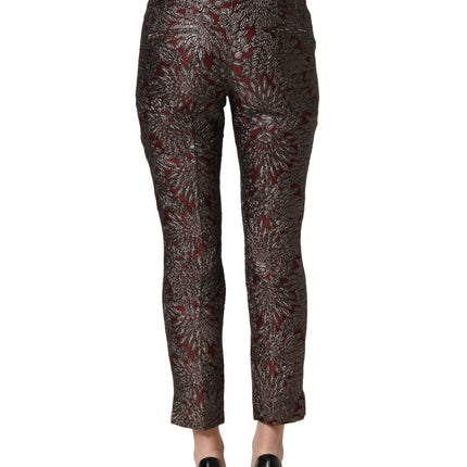 Dolce & Gabbana Burgundy Grey Floral Jacquard Straight Pants