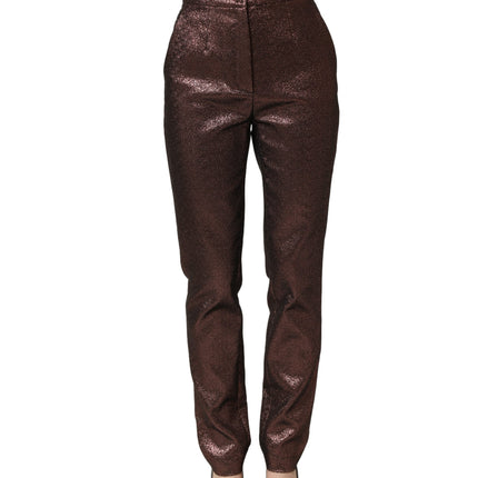 Dolce & Gabbana Metallic Brown High Waist Tapered Leg Pants
