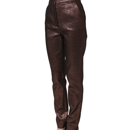 Dolce & Gabbana Metallic Brown High Waist Tapered Leg Pants