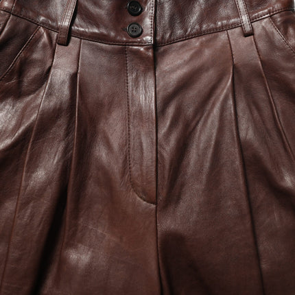 Dolce & Gabbana Brown Leather High Waist Tapered Leg Pants