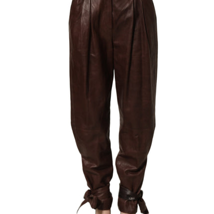 Dolce & Gabbana Brown Leather High Waist Tapered Leg Pants