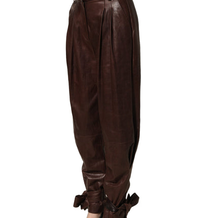 Dolce & Gabbana Brown Leather High Waist Tapered Leg Pants
