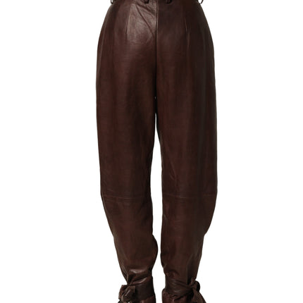 Dolce & Gabbana Brown Leather High Waist Tapered Leg Pants