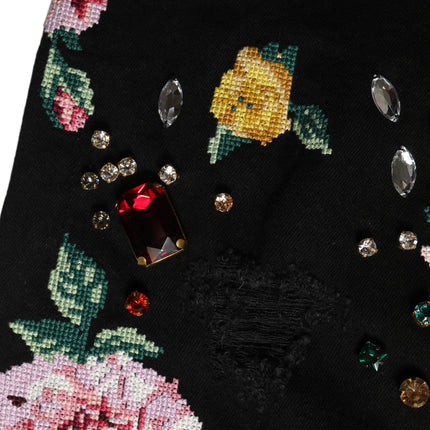 Dolce & Gabbana Black Floral Cotton High Waist Tapered Pants