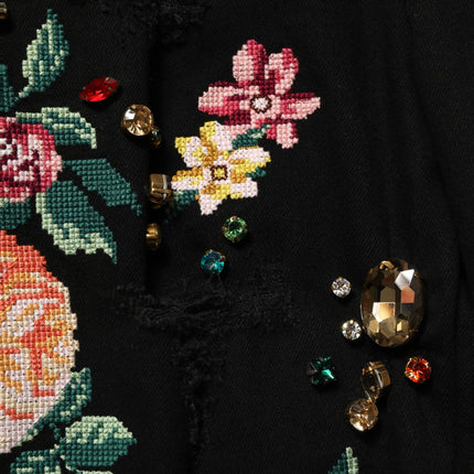 Dolce & Gabbana Black Floral Cotton High Waist Tapered Pants