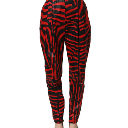 Dolce & Gabbana Red Black Zebra Print Cotton HighWaist Pants