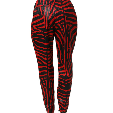 Dolce & Gabbana Red Black Zebra Print Cotton HighWaist Pants