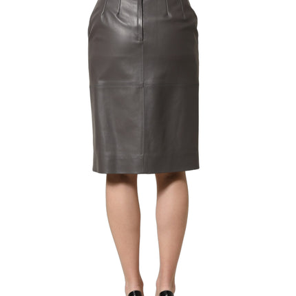 Dolce & Gabbana Gray Leather High Waist Pencil Cut Midi Skirt