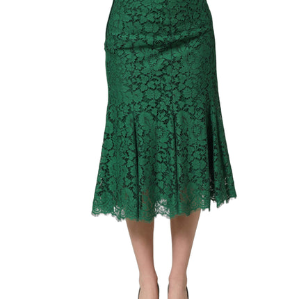 Dolce & Gabbana Green Lace High Waist Mermaid Midi Skirt