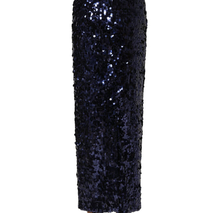 Dolce & Gabbana Blue Sequin High Waist PencilCut Midi Skirt