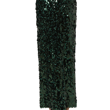 Dolce & Gabbana Green Sequin High Waist Pencil Cut Midi Skirt