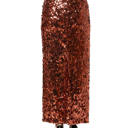 Dolce & Gabbana Bronze Sequin HighWaist PencilCut Midi Skirt