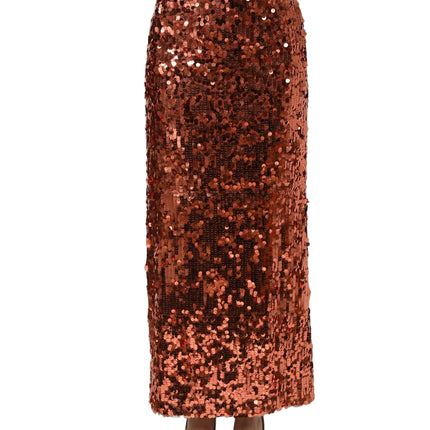 Dolce & Gabbana Bronze Sequin HighWaist PencilCut Midi Skirt