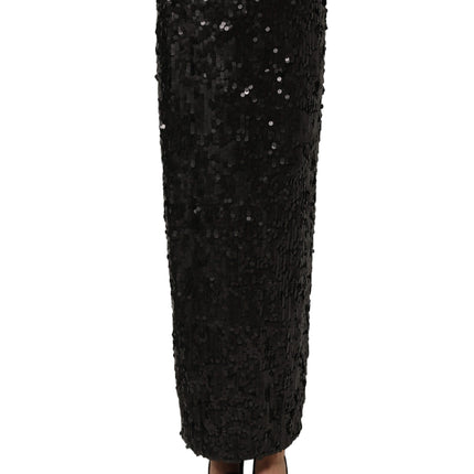 Dolce & Gabbana Black Sequin High Waist Pencil Midi Skirt