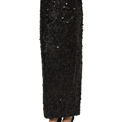Dolce & Gabbana Black Sequin High Waist Pencil Midi Skirt