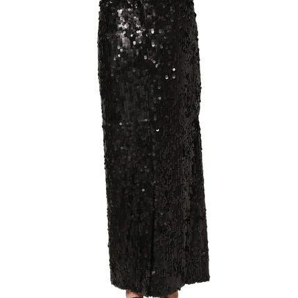 Dolce & Gabbana Black Sequin High Waist Pencil Midi Skirt