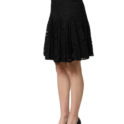 Dolce & Gabbana Black Floral Cut Out Lace A-line Mini Skirt