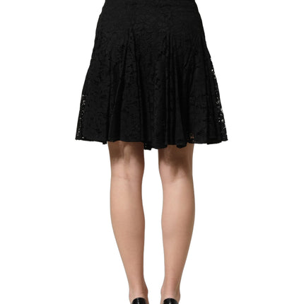 Dolce & Gabbana Black Floral Cut Out Lace A-line Mini Skirt