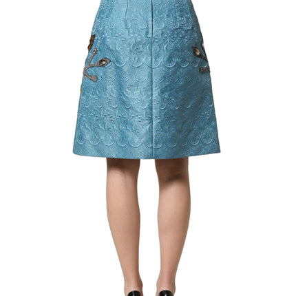 Dolce & Gabbana Blue Jacquard Embroidered A-line Skirt