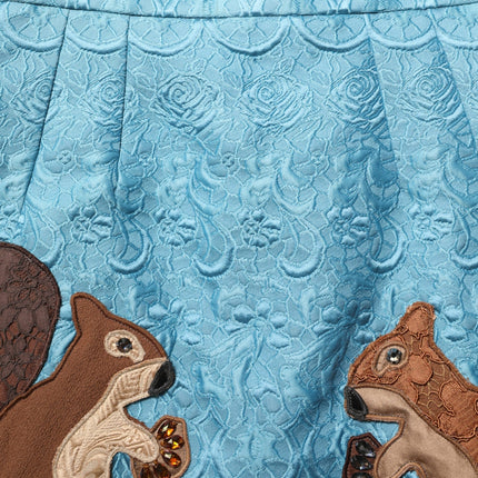 Dolce & Gabbana Blue Jacquard Embroidered A-line Skirt