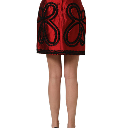 Dolce & Gabbana Red Soutache Embroidery A-line Mini Skirt